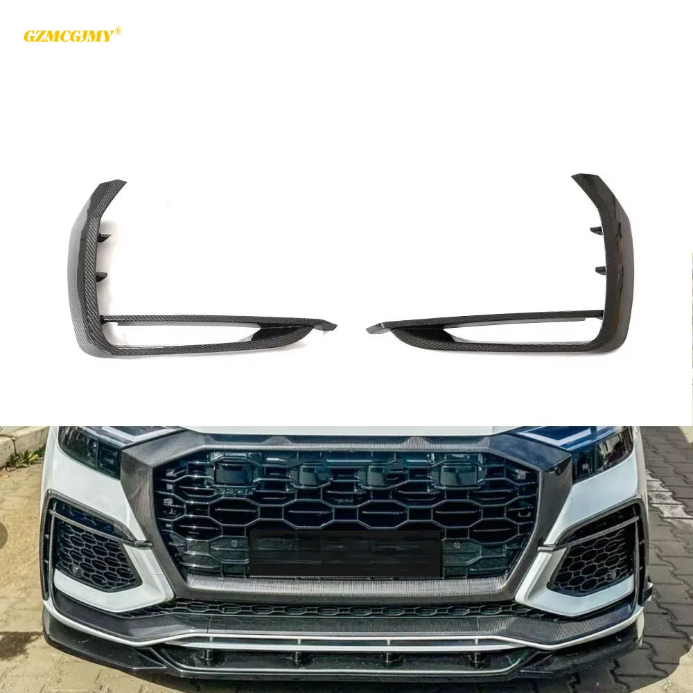 High Glossy Carbon Fiber Fog Lamp Covers Aprons Fins For Audi RSQ8 RS Q8 2020 2021