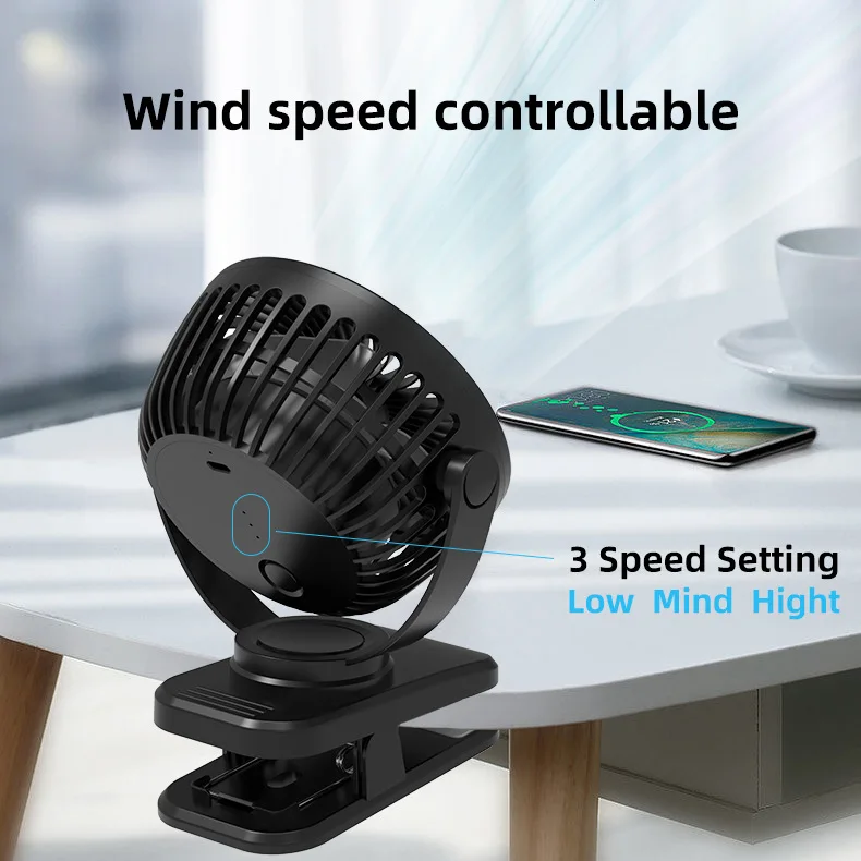 Mini Portable USB Rechargeable 5V Clip-on Fans Three-Speed Wind for Bunk Beds Car Desks Household Outdoor Hotels RVs