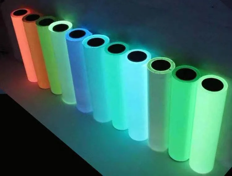 High Bright Glow in Dark Printing Photoluminescent Pvc Film Vinyl Self Adhesive Tape Sticker Glowing Print Dot Safety Decals
