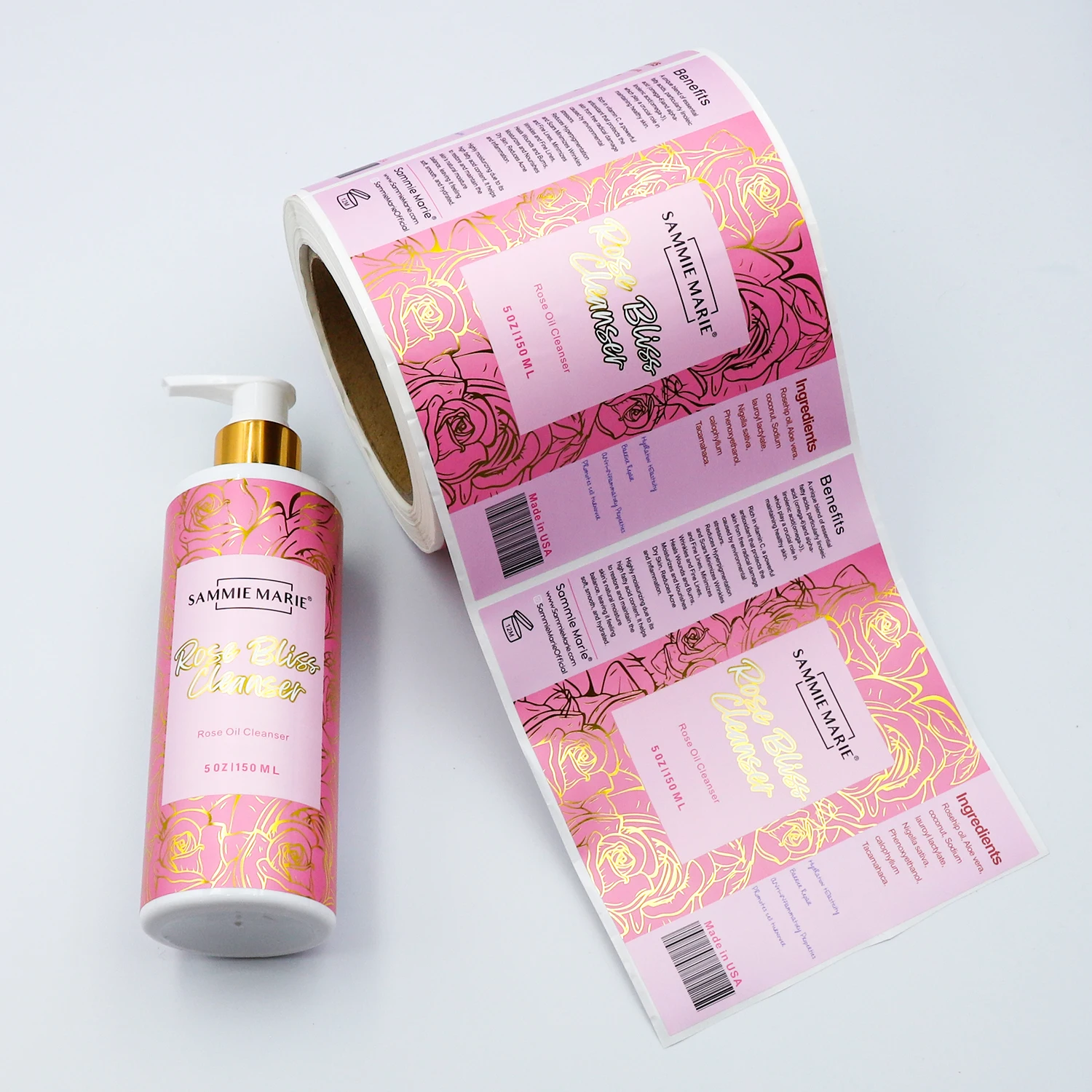 Customized Digital Printing Waterproof Vinyl Adhesive Cosmetic Skin Care Makeup Gold Foil Label Large Stickers Logo Custom