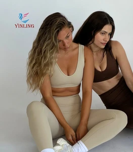 High Elastic Gym Fitness Sets Comfortable Nude Workout Set Flare Leggings for Woman Active Wear Sets