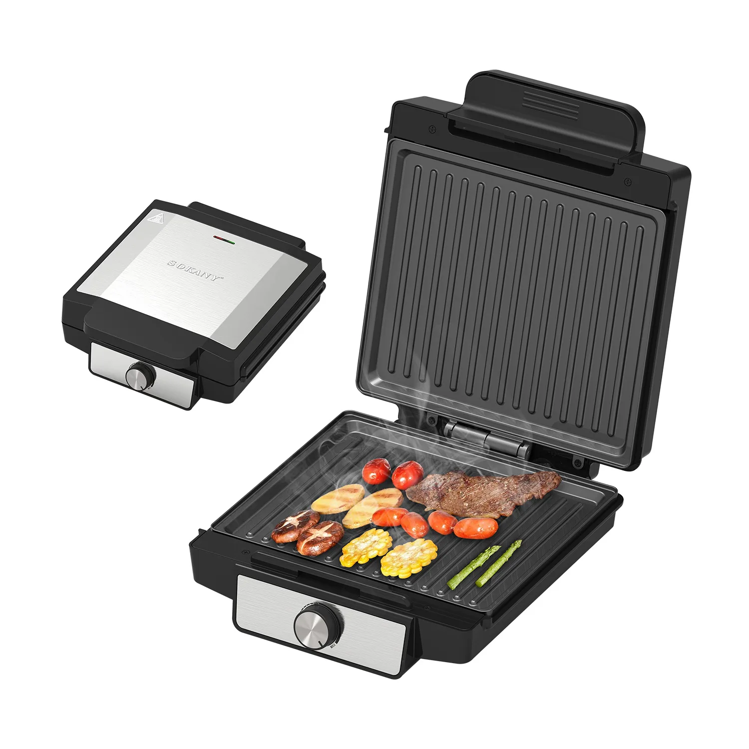 NEW Design 1400W Indoor Grill with Non-Stick Coated Plates Electric Panini  Press Sandwich Maker