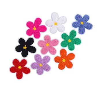 Custom Chenille Flower Embroidery Patch Stock Glitter 8cm Iron On Flower Patch Adhesive Alphabet Sewing Appliques Clothing