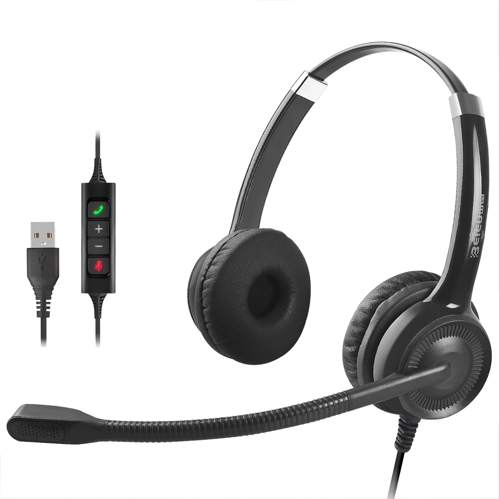 Beien CS12 on Ear Computer Headphone USB Wired Headset Call Center Earphone With Noise Cancelling Mic for Online Course