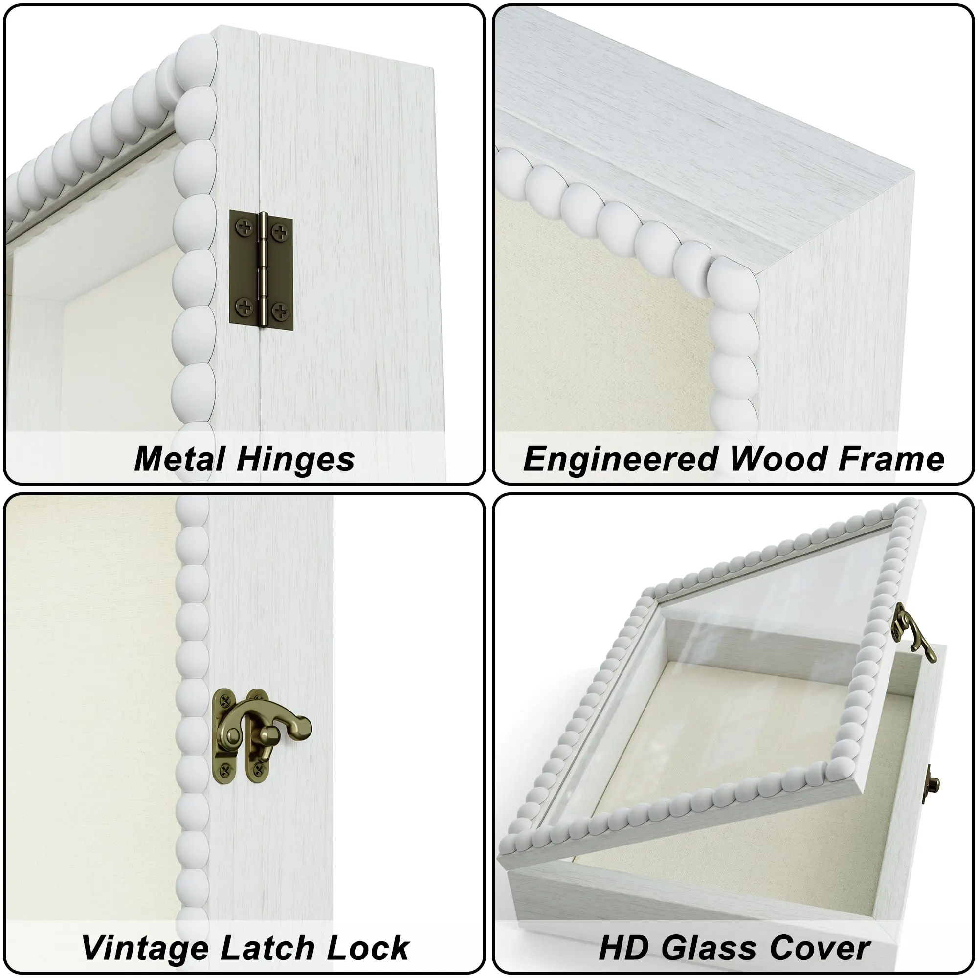 8x10 Large Shadow Box Display case Shadow Box Display Case with Unique Beads Door and Glass Window Wood Memory Box for Pictures