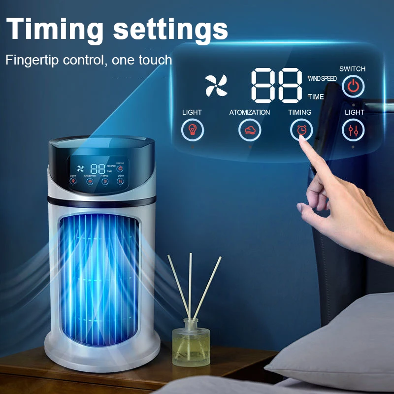 Mini Plastic Electric Evaporative Air Cooler Fan with Bladeless Design 3-Second Fast Cooling & Timer for RV Car & Bedroom Use