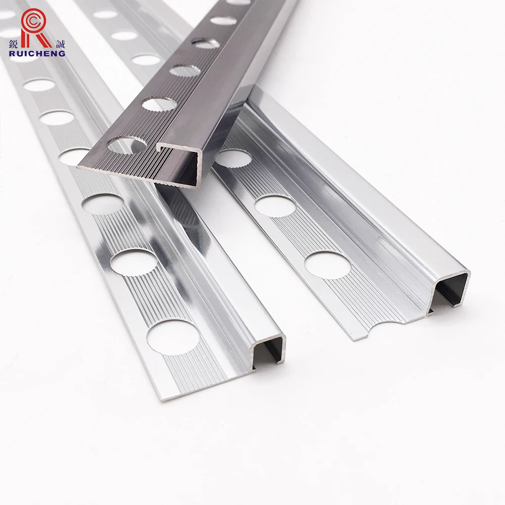 Square Straight Edge Tile Edge Trim 8mm Anodized Silver Aluminum for Outside Corner