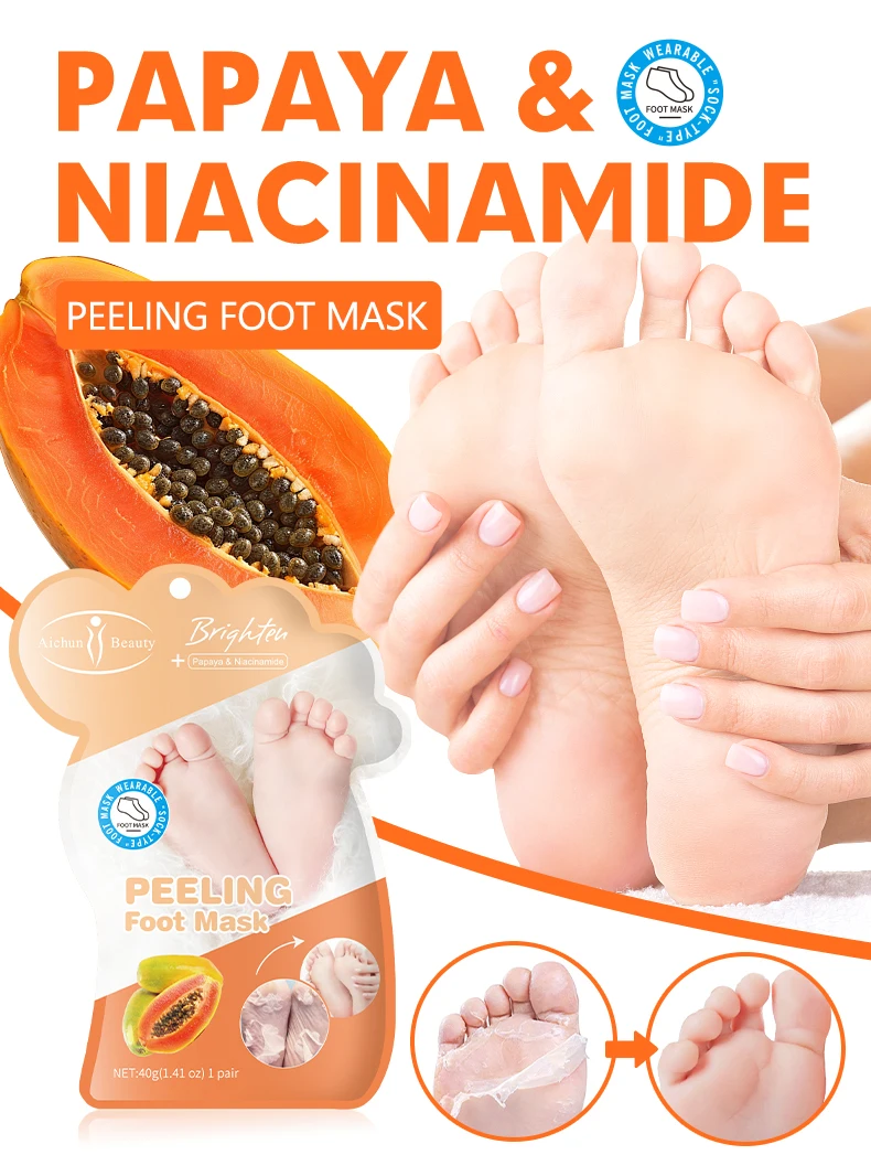 Factory Papaya Foot Peeling Mask Sock Niacinamide Extract Foot Crack Skin Care Moisture Foot Exfoliating Peel Mask