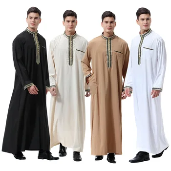2024 New Arab Men's Robe Ethnic Style Sticker Standing Collar Men's Robe Saudi Prince Dress Dubai Tourism Men's Robe