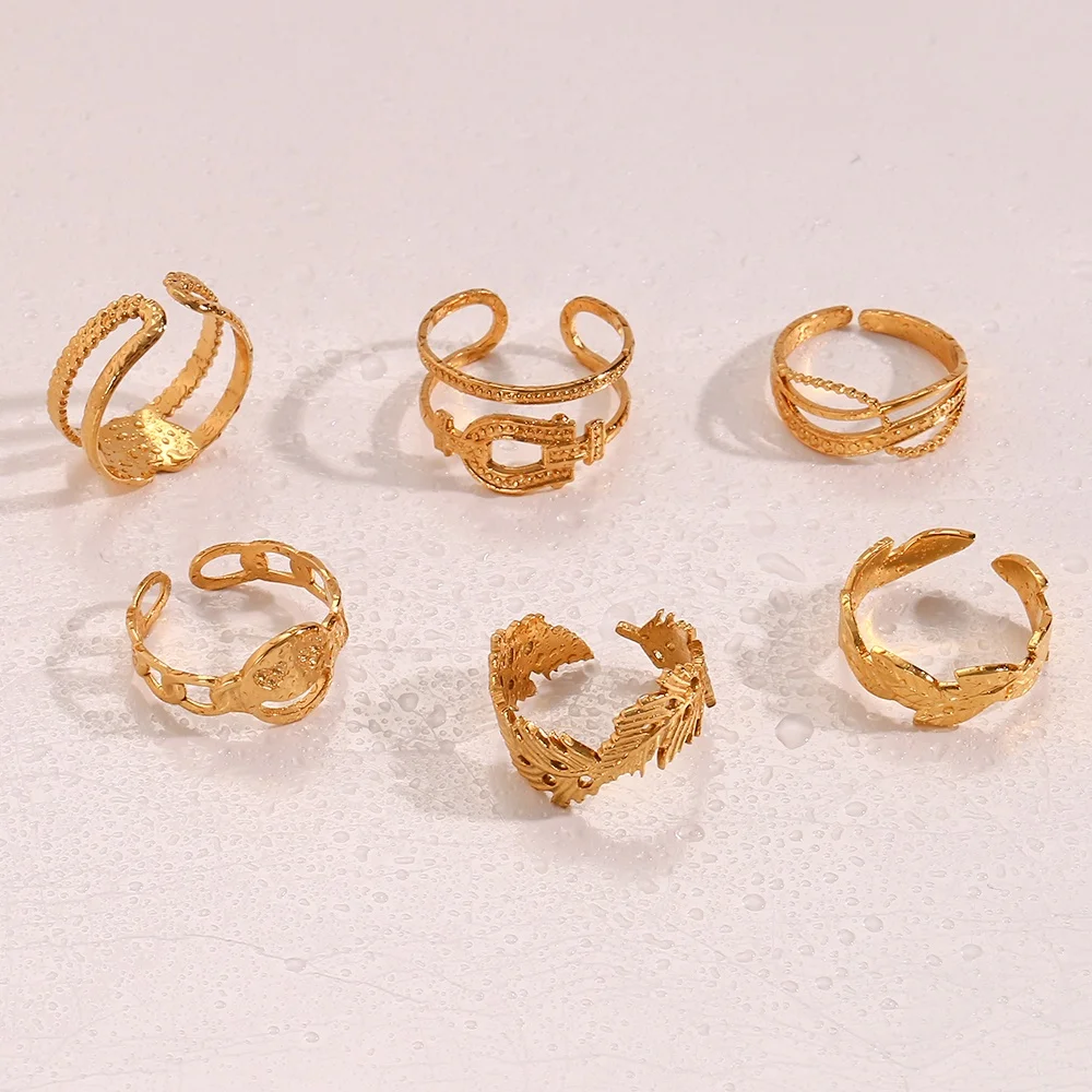 Romantic French Style Adjustable Ring Set 18k Gold Plated Stainless