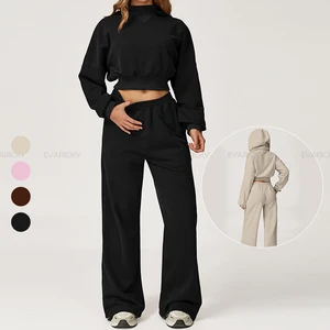 Women's Lightweight Casual Winter Sportswear Comfy Two-Piece Outdoor Running Hoodie Jogger Activewear Set with Custom Logo