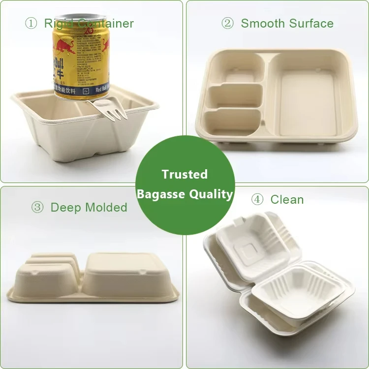 Sugarcane Bagasse Pulp 100% Biodegradable Disposable Take Away Food ...