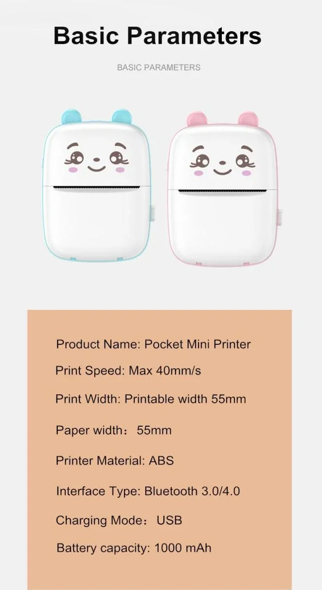 Bt 4.0 Inkless Mini Pocket Photo Printer Mobile Phone Printer Sports Portable Travelling Printer Foto