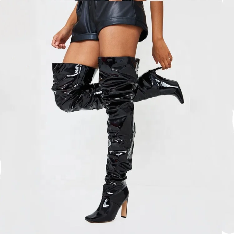 redaktionelle patologisk kæde Wholesale Large Size Chunky High Heel Over the Knee Boots for Women Wide  Calf Pointed Toe Patent Leather Ladies Thigh High Boots From m.alibaba.com