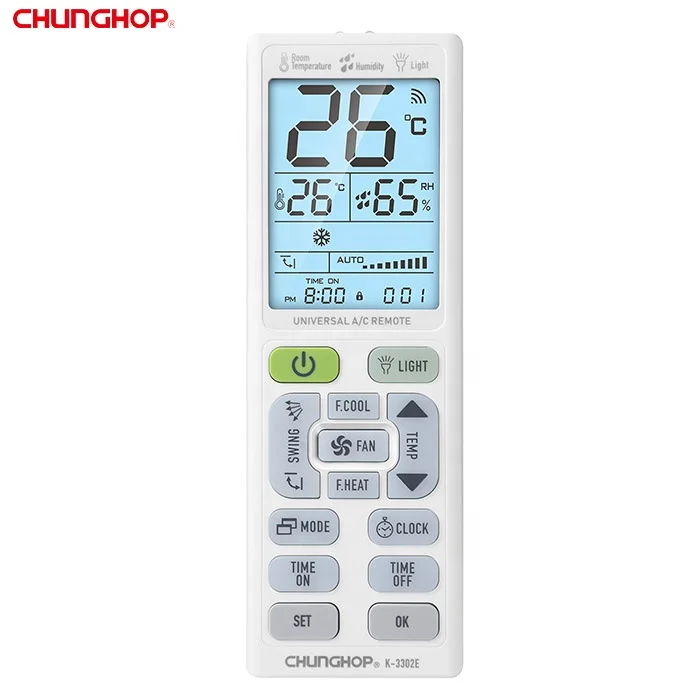 K-3302E Customized Universal Global Smart Lcd air Conditioner Remote with Humidity and Temperature Monitoring