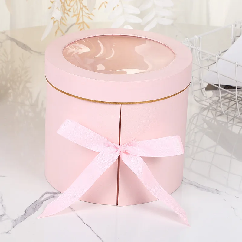 Double Layer Rotating Round Flower Box  Arrangement Gift Love Rose Boxes With Clear Window
