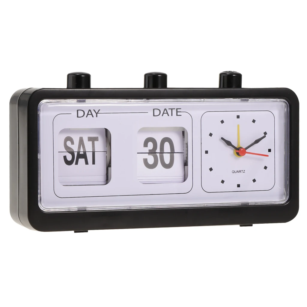 Retro Table Auto Flip Clock - Non-Ticking Calendar Display