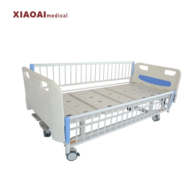 High Guardrail Manual 2-Crank Hospital Bed Steel and Plastic ISO Certified Hospital Furniture