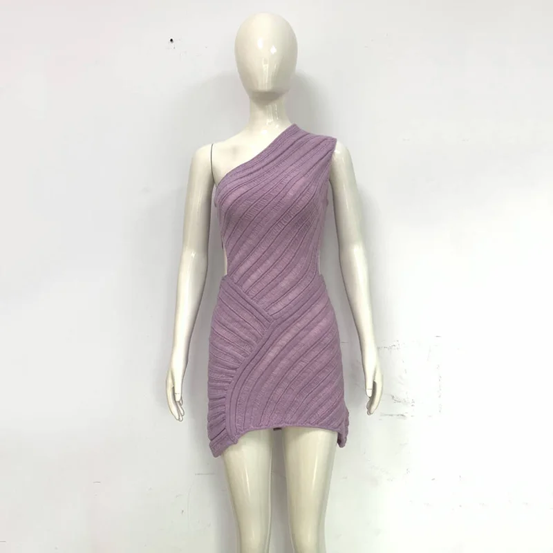 Y2k Crochet Knitted Dress - One Shoulder, Backless Style