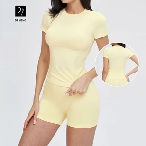 2026 New Short Sleeve Crew Neck Breathable Quick Dry Workout Blue Gray T Shirt Custom Gym Sports Fitness Yoga Top