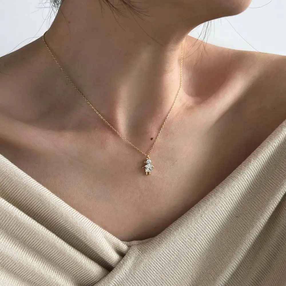 KAKODIY little boy doll pendant luxury 18K gold plated zircon jewelry 925 sterling silver couple necklace detail 7