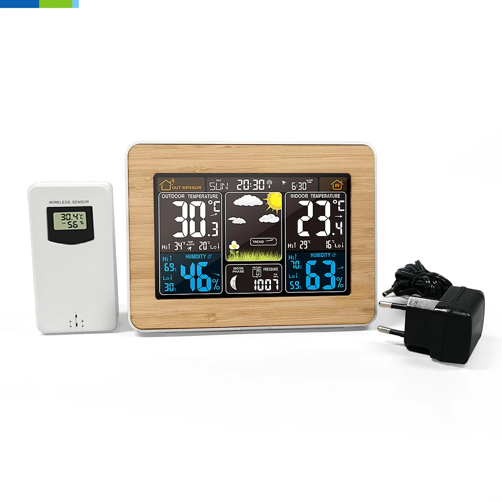Digital Weather Station LCD Color Display Alarm Clock Wireless Sensor Living Room Office Use Battery Includes Barometer