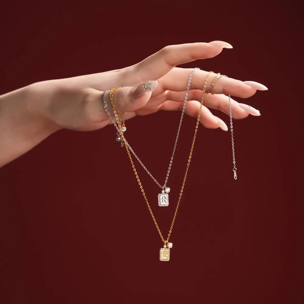 KAKODIY High Fashion Jewelry 925 Sterling Silver Chain 5A Zirconia Pendant Necklace with Chinese Characters "Wealth and Gui" for Women detail 1