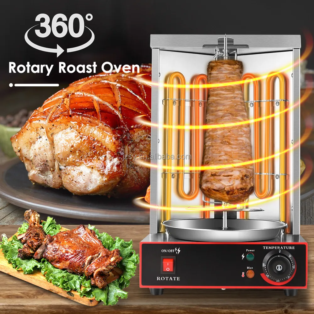 Grill Vertical à Kebab 3000W - Gaz, Acier Inoxydable, Rôtissoire, Température Réglable 50-300°C, Capacité 8 Kg