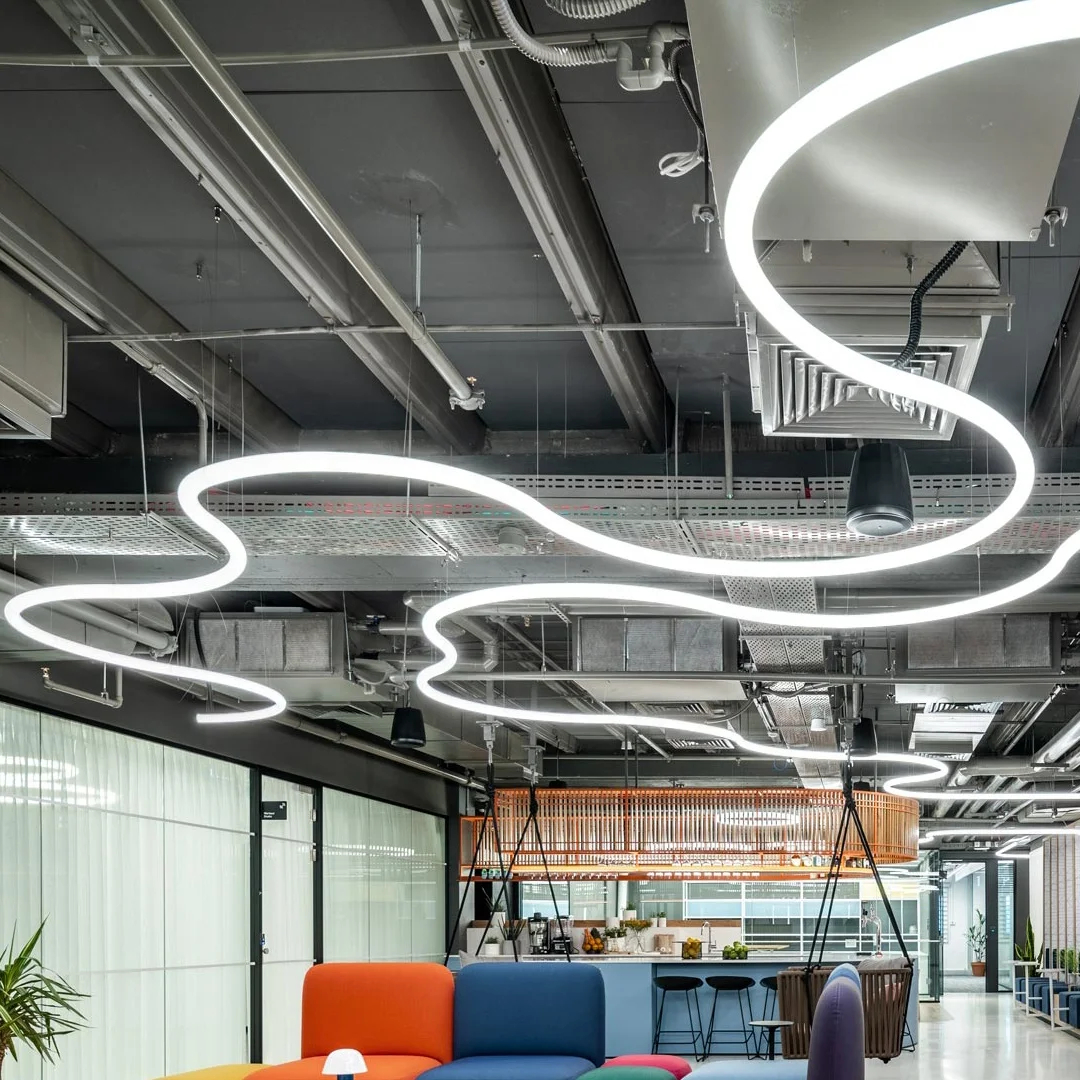 360 градусов RGB неоновый Светодиодный линейный подвесной светильник 3000K 4000K 6000K красный зеленый цвет офисный ресторан люстра