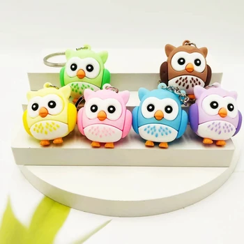 6pcs PVC Owl Keychain Cute Cartoon Animal Bag Key Chain Keyring Ornament  Bag Purse Charm Accessories