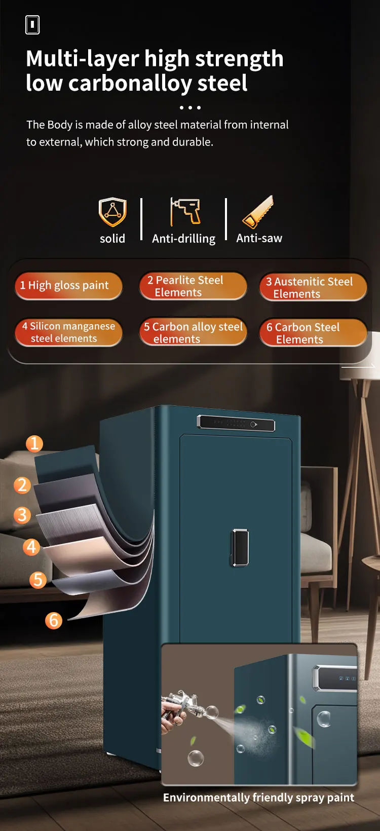 CEQSAFE TUYA APP Anti-Theft All-Steel Hotel Office Home Safe Intelligent Fingerprint Fireproof Simple Box Password Safe supplier