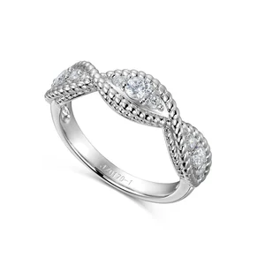 Fashion Design Women Jewelry Diamond Inlaid 9K 14K 18K Solid Real Gold Twist Ring for Wedding Engagement Gift
