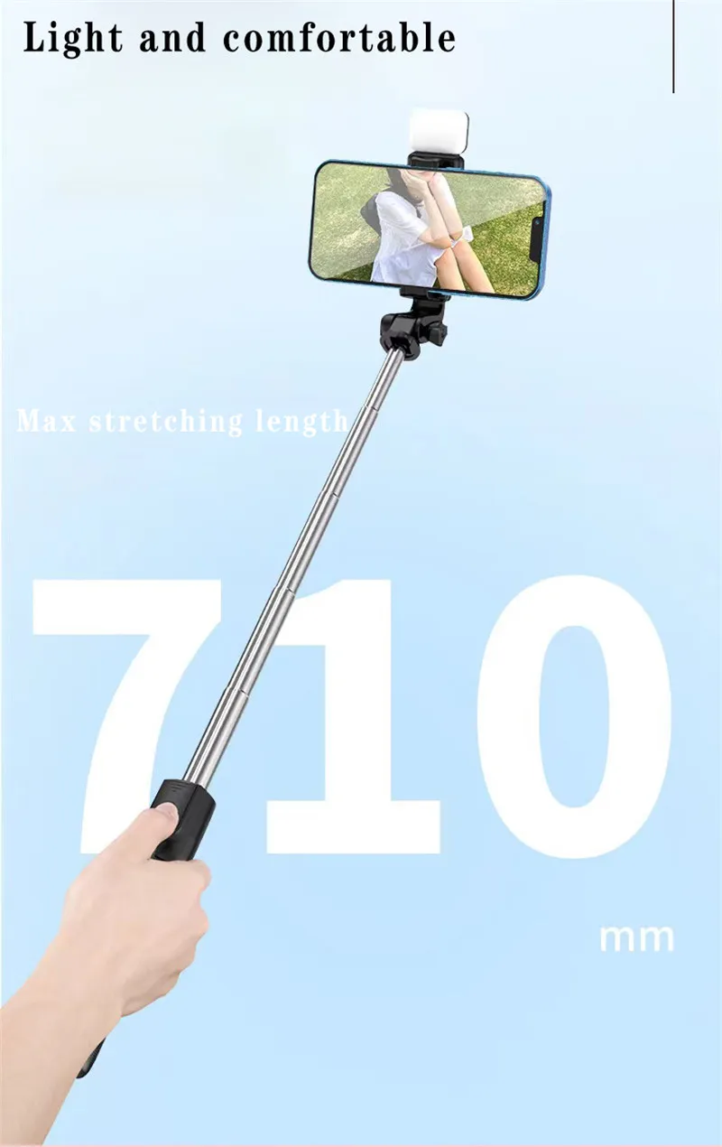 New Selfie Stick R1s With Fill Light 360 Degree Rotation Wireless