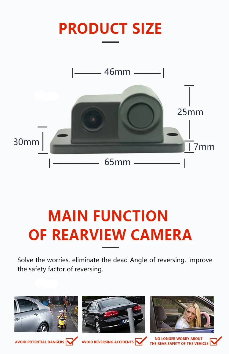 Car Rear View Reverse Backup Parking Camera Radar 2 in 1 Night Vision Waterproof Vehicle Reversing Cameras details