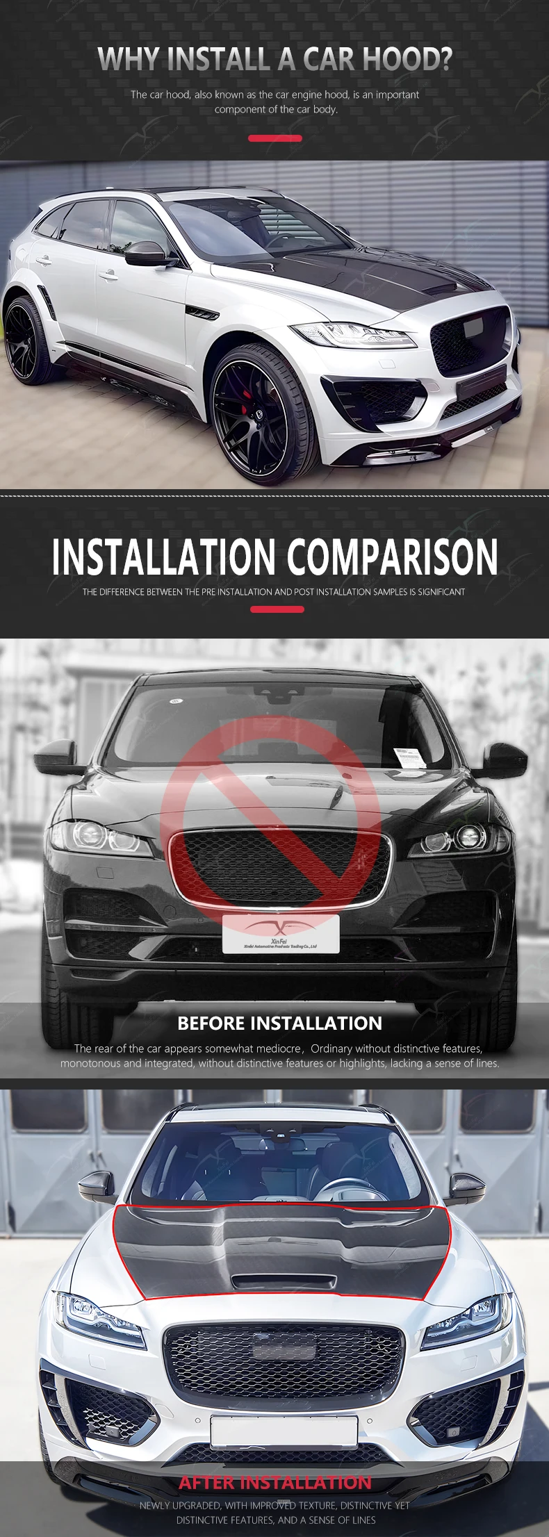 Jaguar F-PACE 2016-2020 Hood Body Kit - Carbon Fiber Upgrade