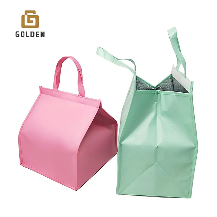 Golden Custom Imprint Portable Non Woven Large Insulated Tote Bag Thermal Lunch Cooler Bag