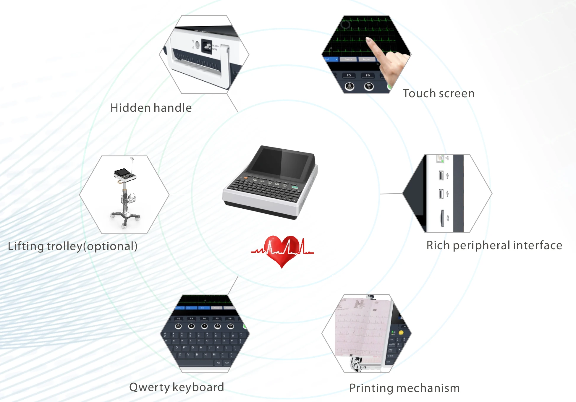 HE-12B 12 Channel 12 Leads Big Touch Screen Digital Electrocardiogram ECG Machine factory