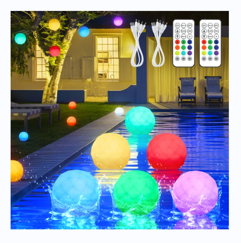 Floating Pool Lights Rechargeable LED Glow Ball Lights with Remote, RGB Color Changing Orb Night Lights for Kids