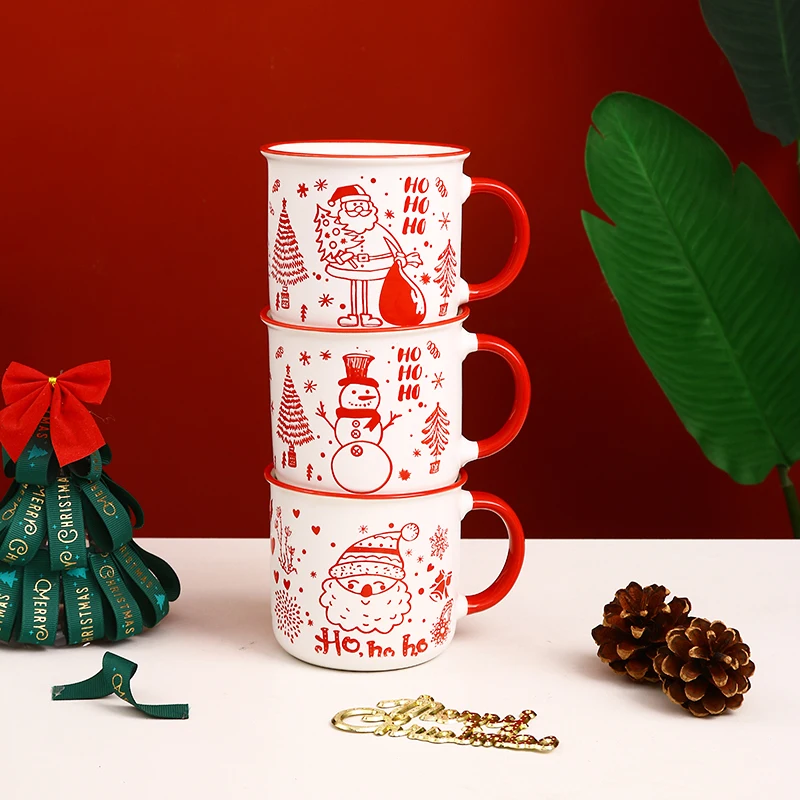 Wholesale Luxury Ceramic Christmas Coffee Mug Set Custom Creative Light Luxury Dishwasher Safe Perfect Christmas Gift Cup