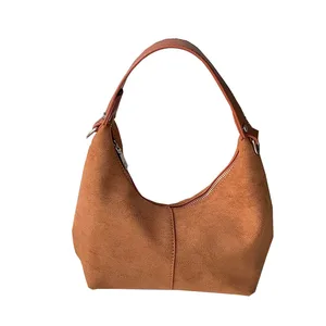 Customized logo Soft Suede Shoulder Bag Elegant Suede Handbag New Large Capacity Handheld Shoulder Suede Leather Bag