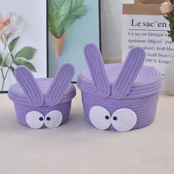 Cartoon Purple Rabbit Woven Storage Basket Cotton Rope Snack and Sundry Toys Basket