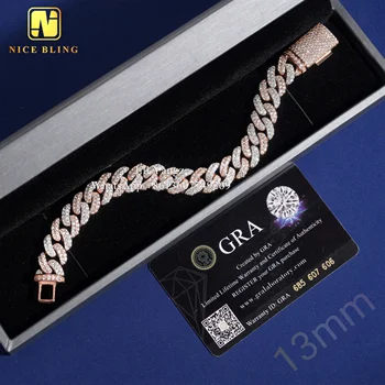 Two Tone Jewelry GRA Certified Moissanite cuban bracelet 925 Silver hip hop jewelry necklace iced out cuban link chain