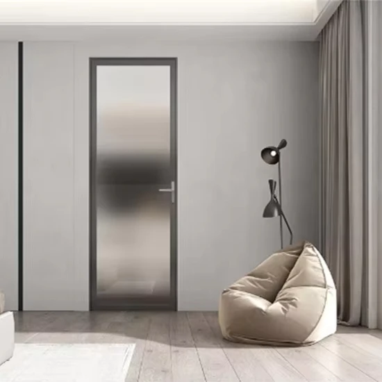 Modern French Aluminum Alloy Frosted Glass Hinged Door