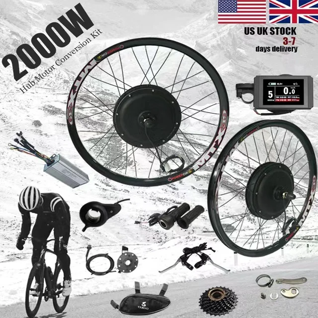 UK USA Stock Cheap Electric Bike Kit 48/52/72V Brushless Gearless Dc Hub  Motor MTX Rim 2000W Ebike Conversion Kit with 7S