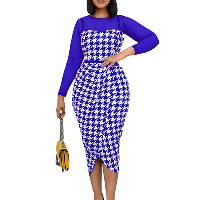 Plus Size Bodycon Dress Printing Joint Grenadine With Belt Career for Fat  Ladies Skirt Official Wear for Women