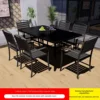 6 chaises + 1 table longue en verre à motifs noirs de 150 cm