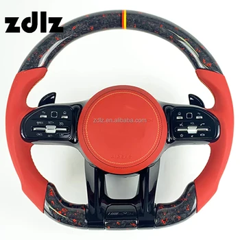 Red Powder Forged Carbon Fiber Steering Wheel For Mercedes Benz AMG W204 W205 W222 Steering Wheel Smooth Leather Customizable