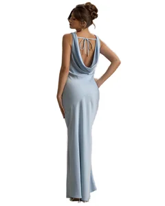 Satin Elegant Maxi Evening Dress Women Sleeveless Slim Robe Gowns Sexy Bodycon Club Party Long Dresses Vestido
