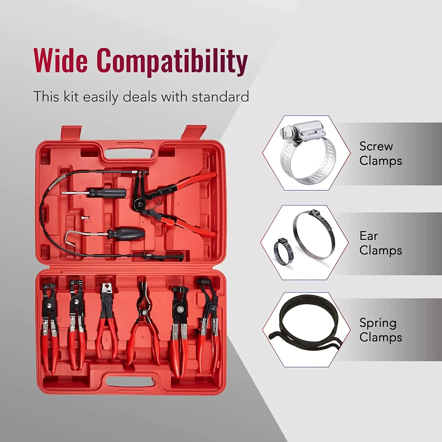 SCITOO Automotive Wire Hose Clamp Pliers Kit With Cable - Professional Car Repair Tool For Removing And Installing Clips