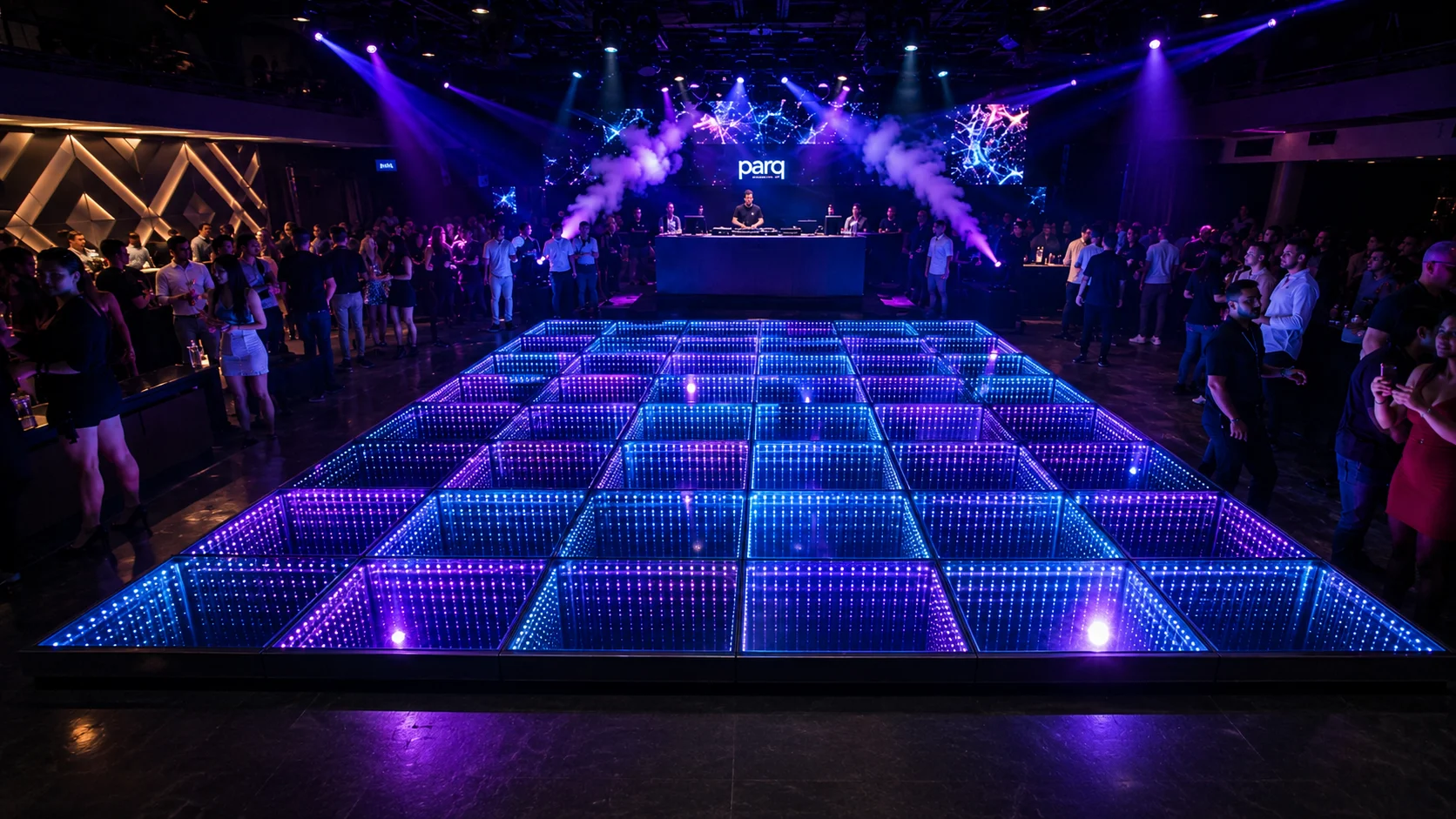 Large format 3D LED dance floor installed in nightclub with custom color programming